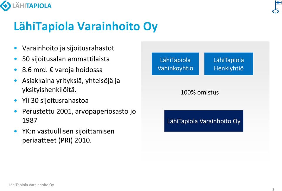 Yli 30 sijoitusrahastoa Perustettu 2001, arvopaperiosasto jo 1987 YK:n vastuullisen