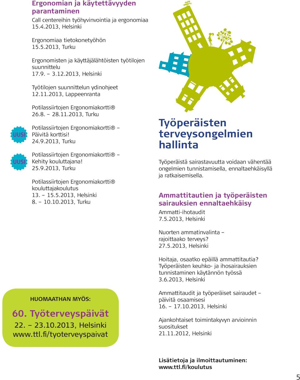 25.9.2013, Turku Potilassiirtojen Ergonomiakortti kouluttajakoulutus 13. 15.5.2013, Helsinki 8. 10.