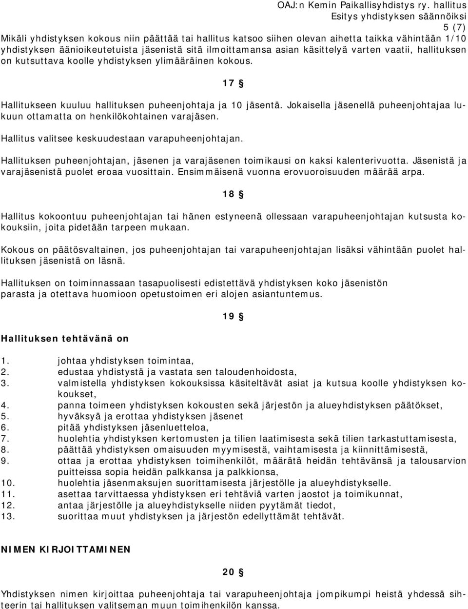 Jokaisella jäsenellä puheenjohtajaa lukuun ottamatta on henkilökohtainen varajäsen. Hallitus valitsee keskuudestaan varapuheenjohtajan.