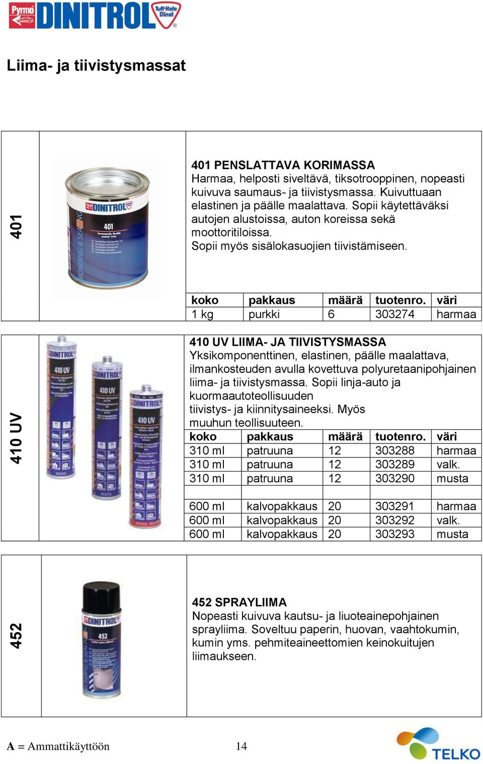 väri 1 kg purkki 6 303274 harmaa 410 UV LIIM- J TIIVISTYSMSS Yksikomponenttinen, elastinen, päälle maalattava, ilmankosteuden avulla kovettuva polyuretaanipohjainen liima- ja tiivistysmassa.