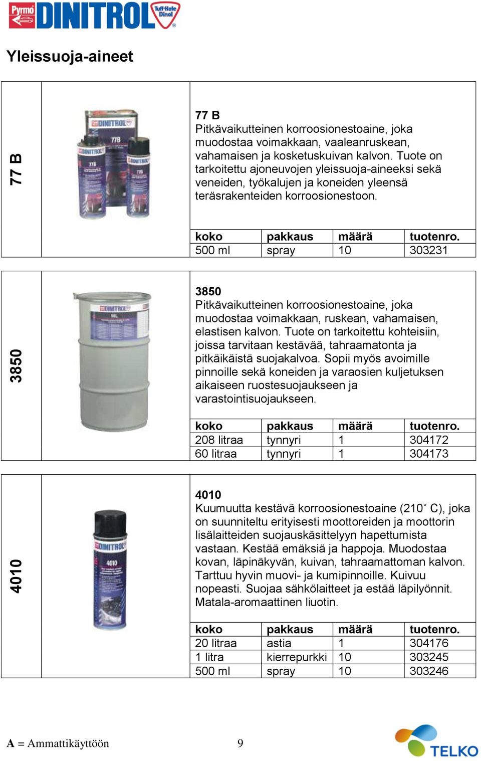500 ml spray 10 303231 3850 3850 Pitkävaikutteinen korroosionestoaine, joka muodostaa voimakkaan, ruskean, vahamaisen, elastisen kalvon.