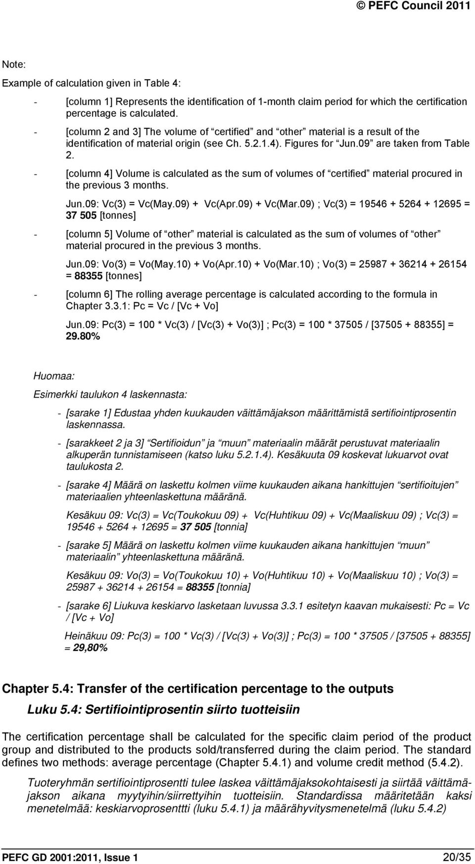 - [column 4] Volume is calculated as the sum of volumes of certified material procured in the previous 3 months. Jun.09: Vc(3) = Vc(May.09) + Vc(Apr.09) + Vc(Mar.