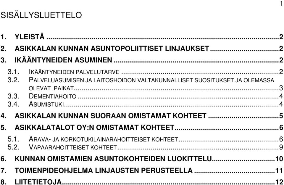 ASIKKALAN KUNNAN SUORAAN OMISTAMAT KOHTEET...5 5. ASIKKALATALOT OY:N OMISTAMAT KOHTEET...6 5.1. ARAVA- JA KORKOTUKILAINARAHOITTEISET KOHTEET...6 5.2.