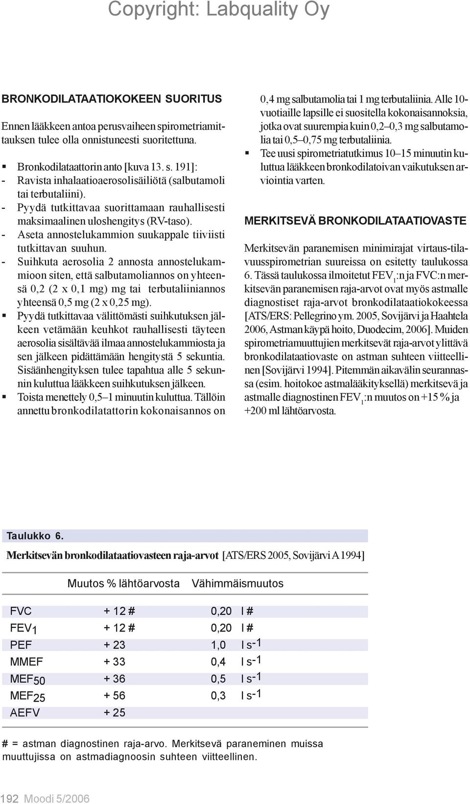 - Suihkuta aerosolia 2 annosta annostelukammioon siten, että salbutamoliannos on yhteensä 0,2 (2 x 0,1 mg) mg tai terbutaliiniannos yhteensä 0,5 mg (2 x 0,25 mg).