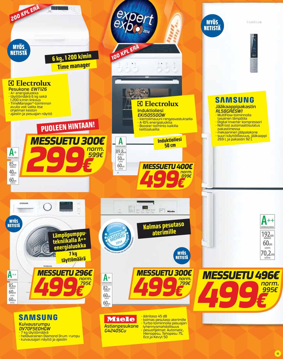 300 5 A 89,8cm 50cm Induktioliesi EKI50550OW - kiertoilmauuni rengasvastuksella - A-10% energialuokka - Booster-toiminto kaikilla keittoalueilla Induktioliesi 50 cm 400 8 4 Jääkaappipakastin