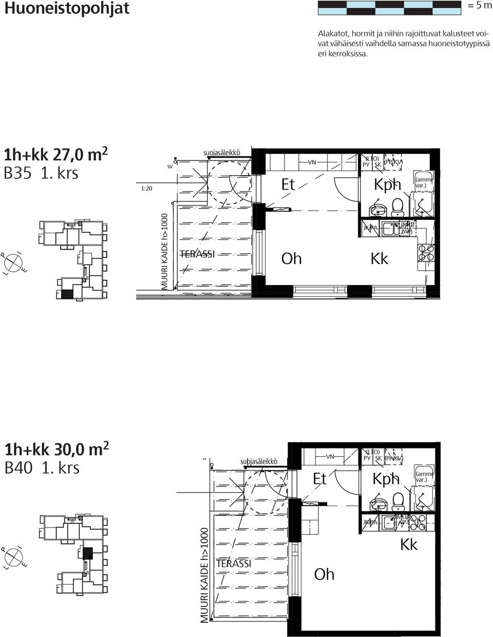 krs J/ () k 1h+kk 30,0 m 2 40 1. krs suojasäleikkö t (TO) Y ph vat vähäisesti vaihdella samassa huoneistotyypissä eri kerroksissa. siin.