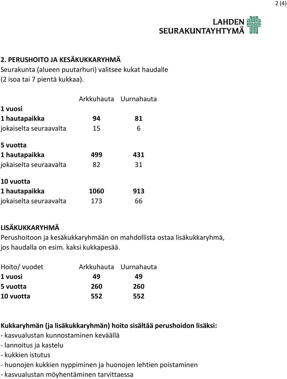 mahdollista ostaa lisäkukkaryhmä, jos haudalla on esim. kaksi kukkapesää.