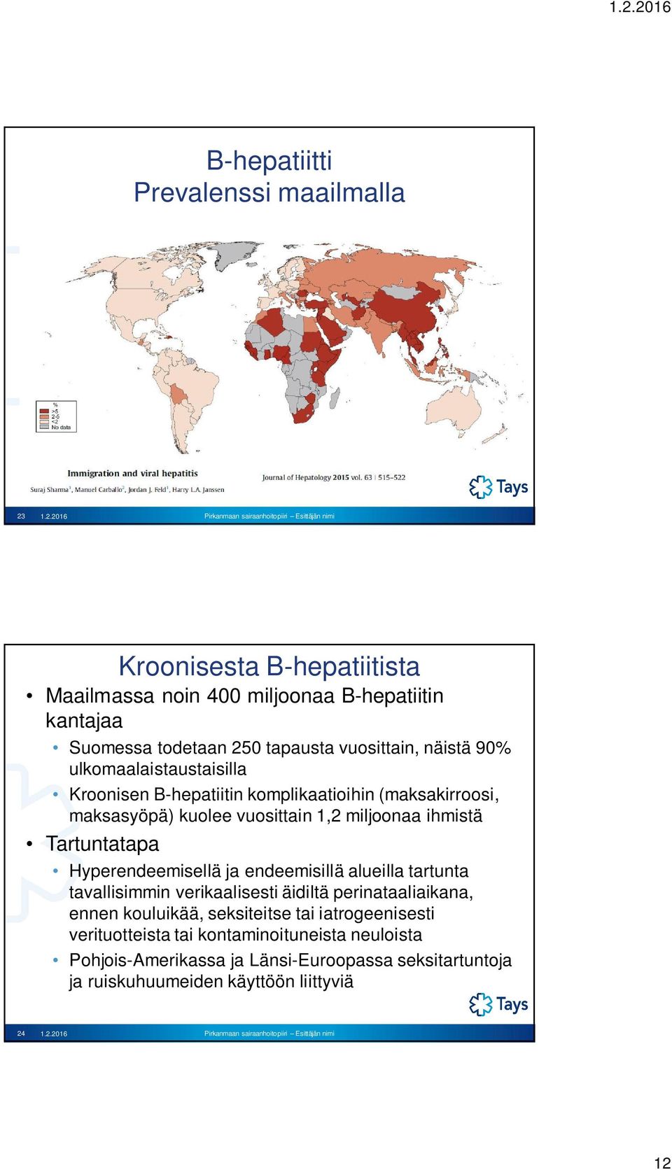 ulkomaalaistaustaisilla Kroonisen B-hepatiitin komplikaatioihin (maksakirroosi, maksasyöpä) kuolee vuosittain 1,2 miljoonaa ihmistä Tartuntatapa