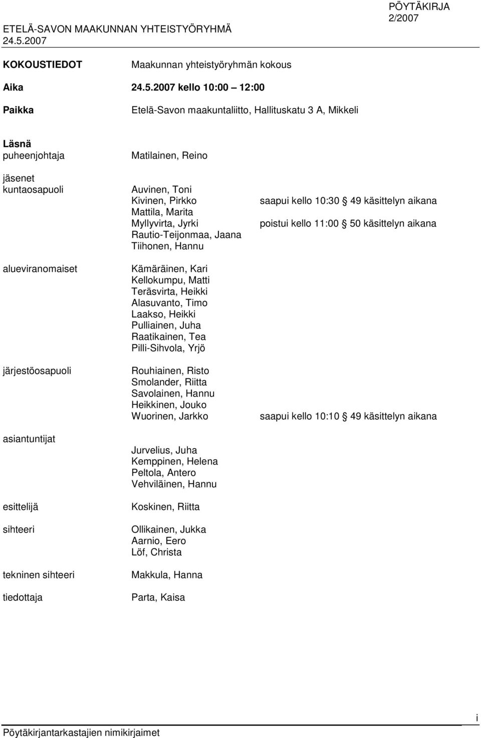 Hannu Kämäräinen, Kari Kellokumpu, Matti Teräsvirta, Heikki Alasuvanto, Timo Laakso, Heikki Pulliainen, Juha Raatikainen, Tea Pilli-Sihvola, Yrjö Rouhiainen, Risto Smolander, Riitta Savolainen, Hannu