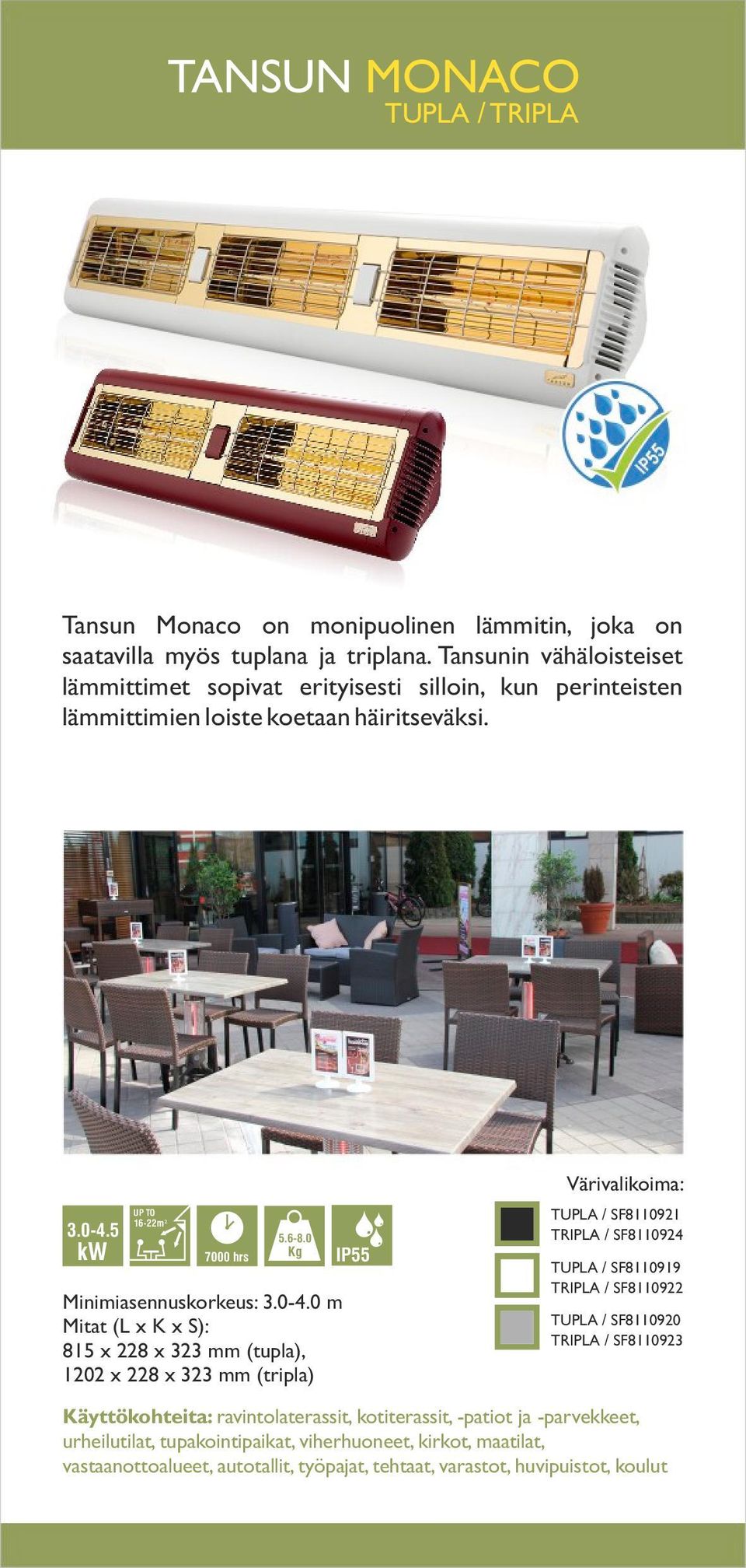 0 Kg Minimiasennuskorkeus: 3.0-4.