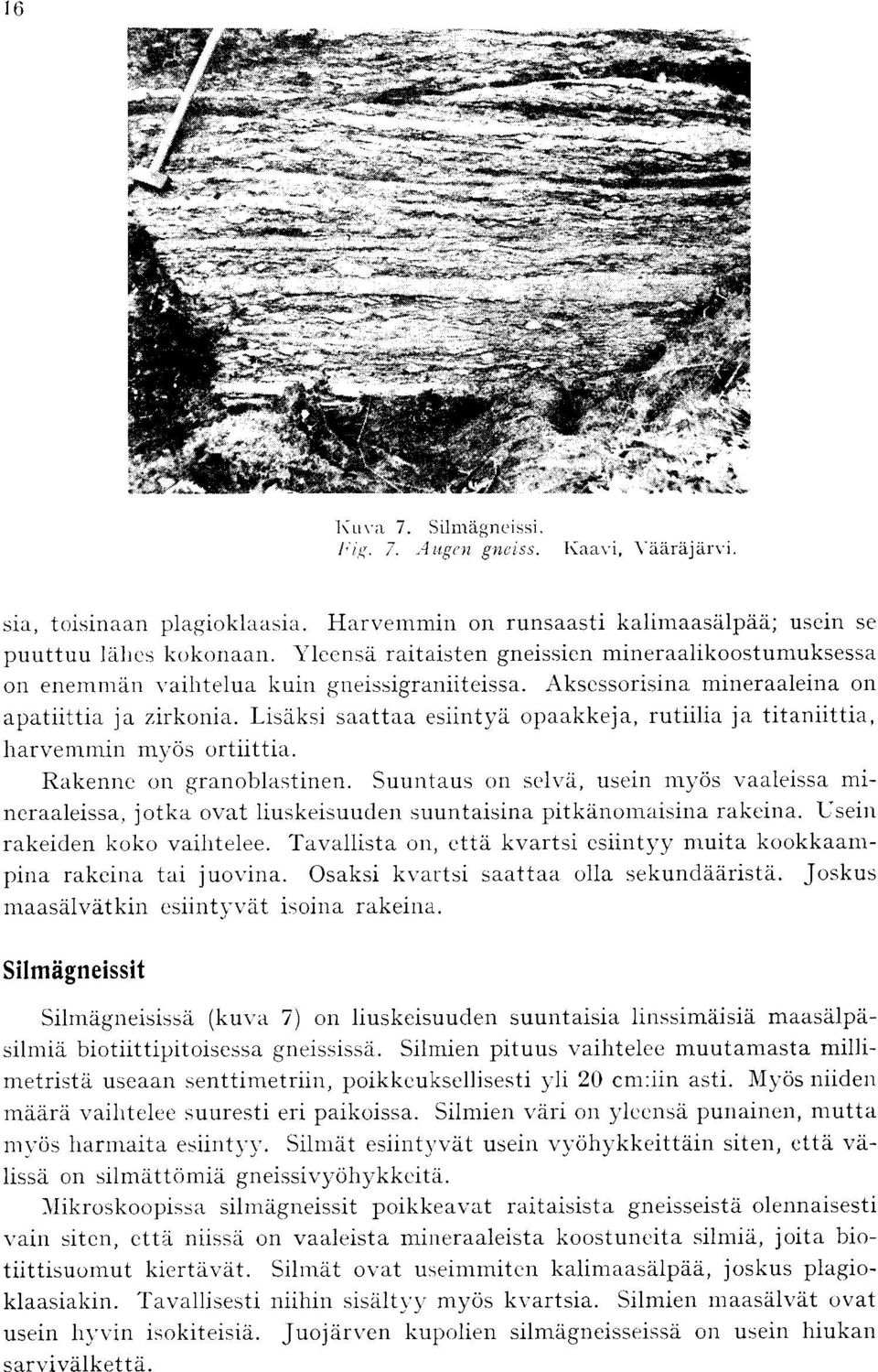 ortiittia Rakenne on granoblastinen Suuntaus on selva, usein myos vaaleissa mineraaleissa, jotka ovat liuskeisuuden suuntaisina pitkanomaisina rakeina Usein rakeiden koko vailitelee Tavallista on,