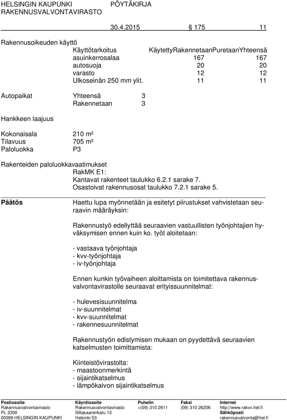 Osastoivat rakennusosat taulukko 7.2.1 sarake 5.