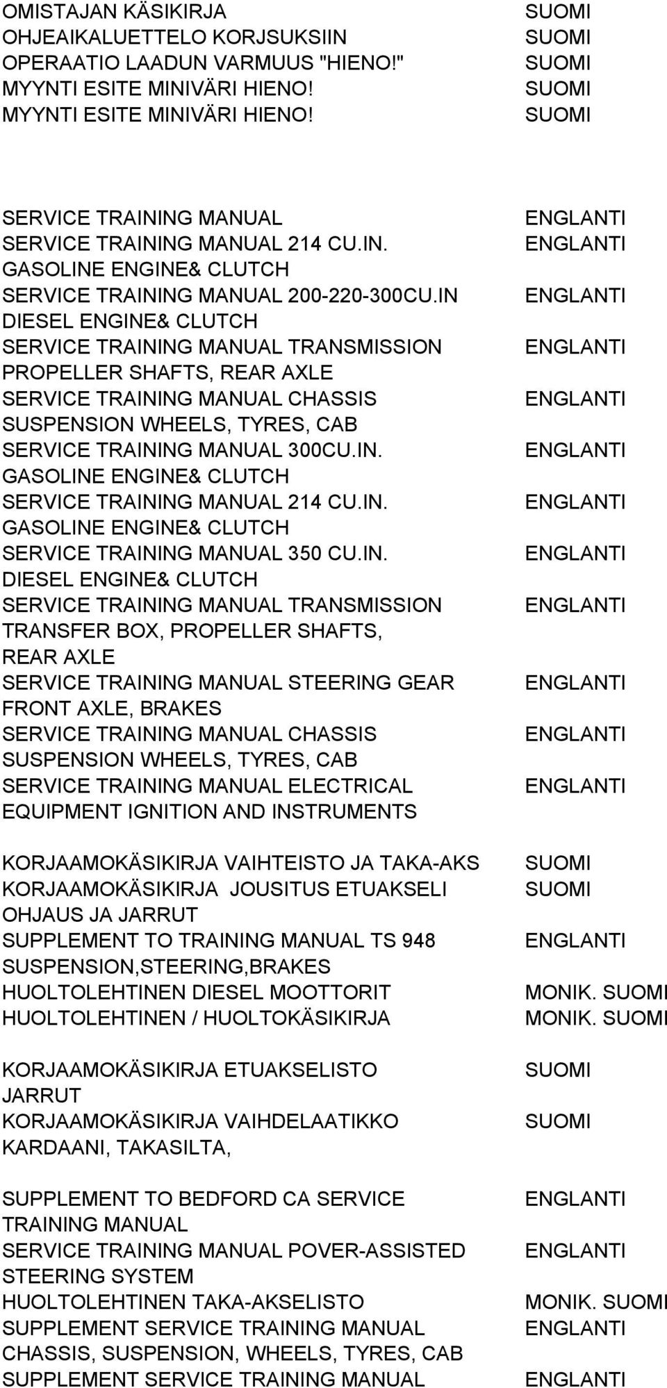 IN. GASOLINE ENGINE& CLUTCH SERVICE TRAINING MANUAL 350 CU.IN. DIESEL ENGINE& CLUTCH SERVICE TRAINING MANUAL TRANSMISSION TRANSFER BOX, PROPELLER SHAFTS, REAR AXLE SERVICE TRAINING MANUAL STEERING