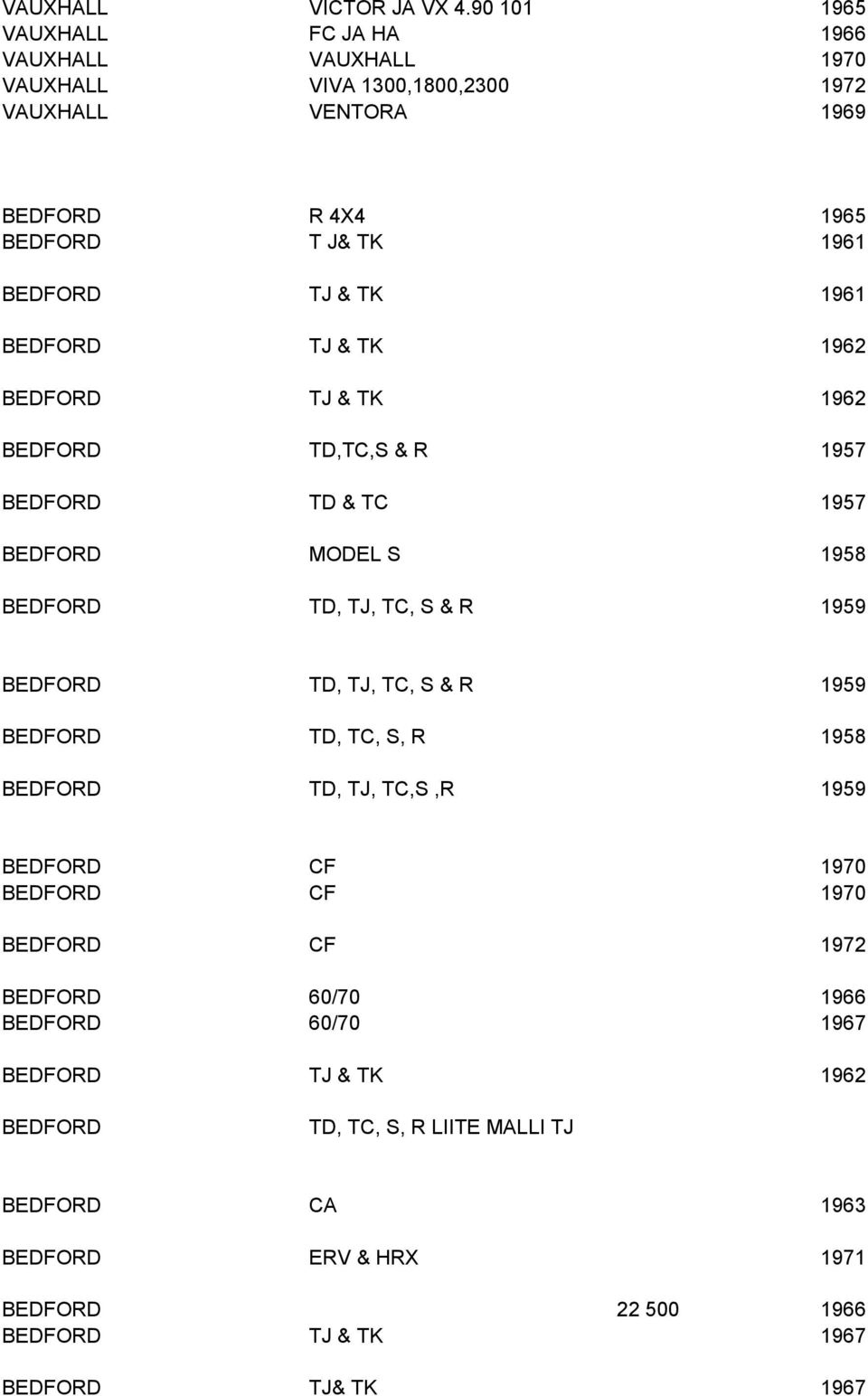 TK 1961 BEDFORD TJ & TK 1962 BEDFORD TJ & TK 1962 BEDFORD TD,TC,S & R 1957 BEDFORD TD & TC 1957 BEDFORD MODEL S 1958 BEDFORD TD, TJ, TC, S & R 1959 BEDFORD TD, TJ,