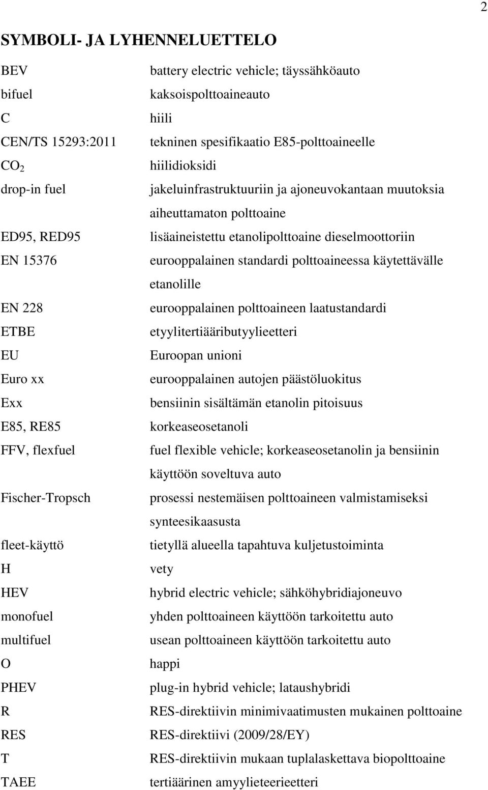 käytettävälle etanolille EN 228 eurooppalainen polttoaineen laatustandardi ETBE etyylitertiääributyylieetteri EU Euroopan unioni Euro xx eurooppalainen autojen päästöluokitus Exx bensiinin sisältämän