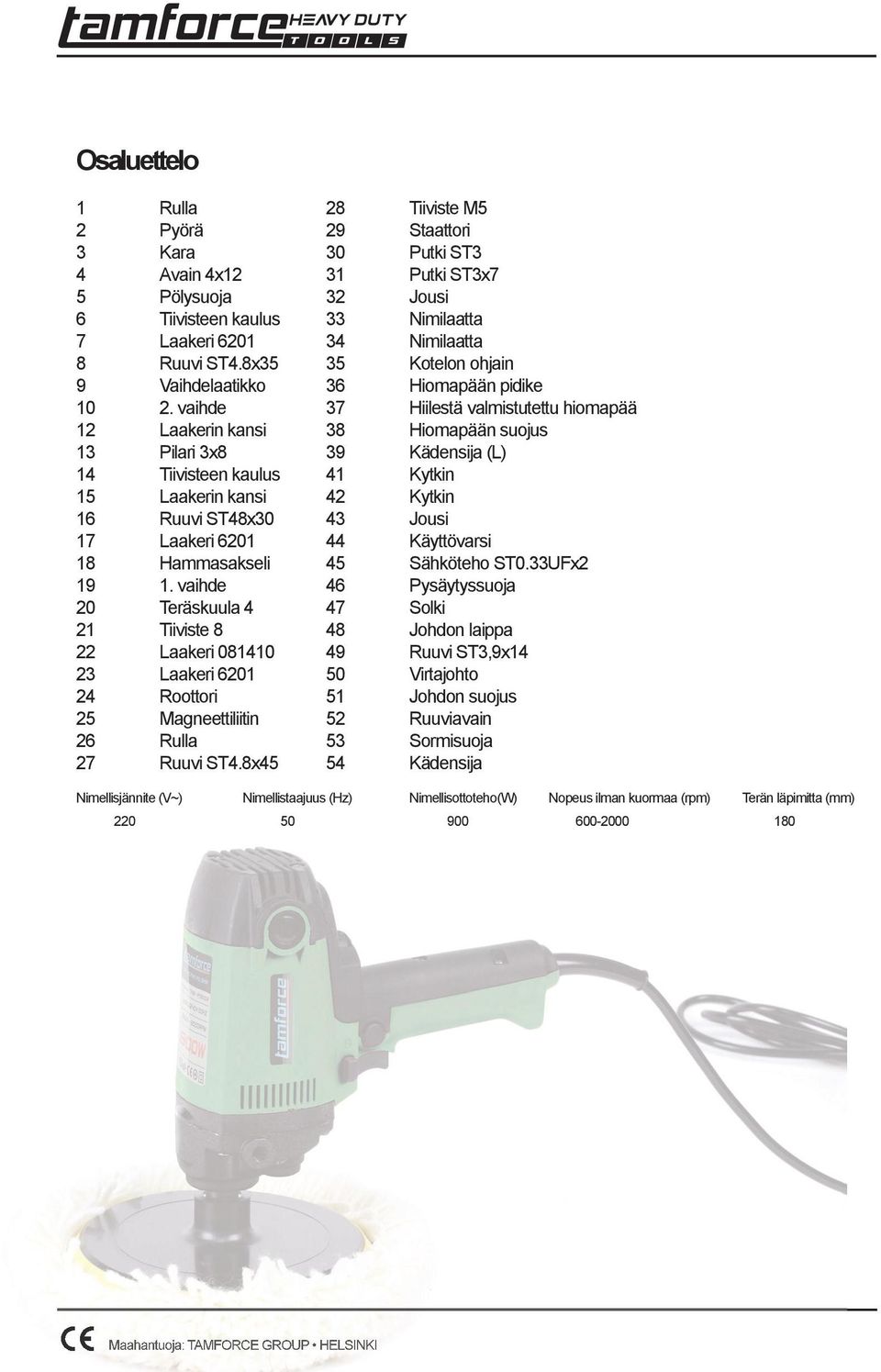 vaihde 37 Hiilestä valmistutettu hiomapää 12 Laakerin kansi 38 Hiomapään suojus 13 Pilari 3x8 39 Kädensija (L) 14 Tiivisteen kaulus 41 Kytkin 15 Laakerin kansi 42 Kytkin 16 Ruuvi ST48x30 43 Jousi 17