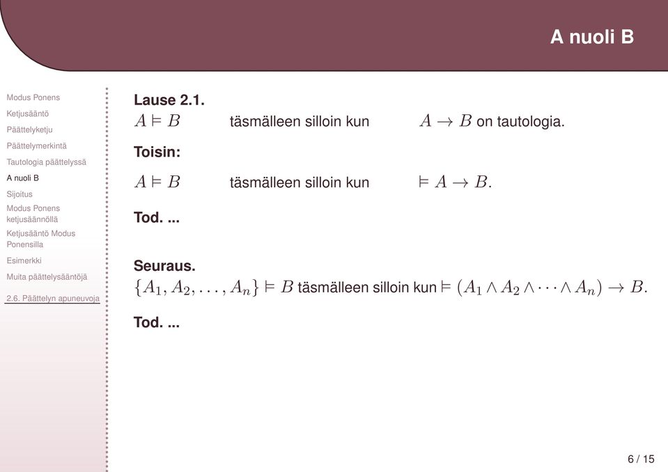 Toisin: A B täsmälleen silloin kun A B. Tod.