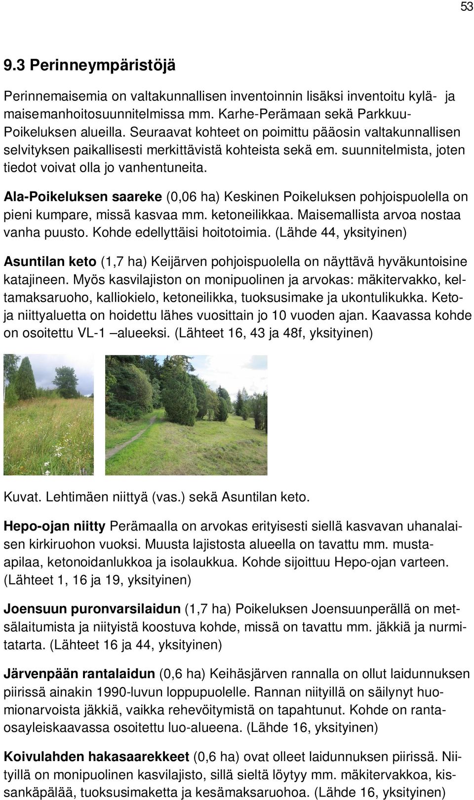 Ala-Poikeluksen saareke (0,06 ha) Keskinen Poikeluksen pohjoispuolella on pieni kumpare, missä kasvaa mm. ketoneilikkaa. Maisemallista arvoa nostaa vanha puusto. Kohde edellyttäisi hoitotoimia.