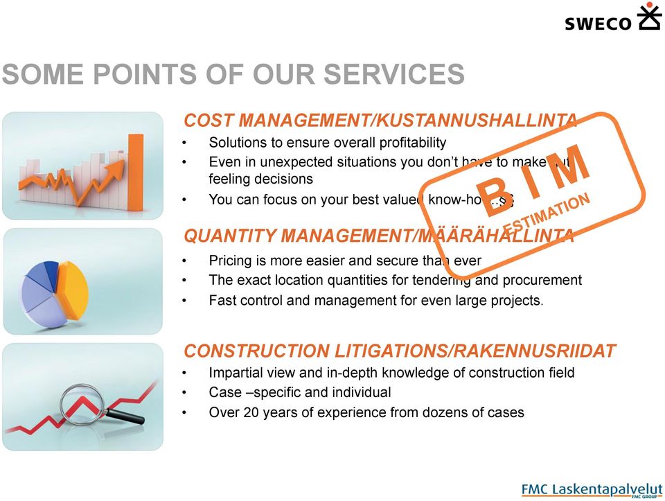 . QUANTITY MANAGEMENT/MÄÄRÄHALLINTA Pricing is more easier and secure than ever The exact location quantities for tendering and procurement Fast