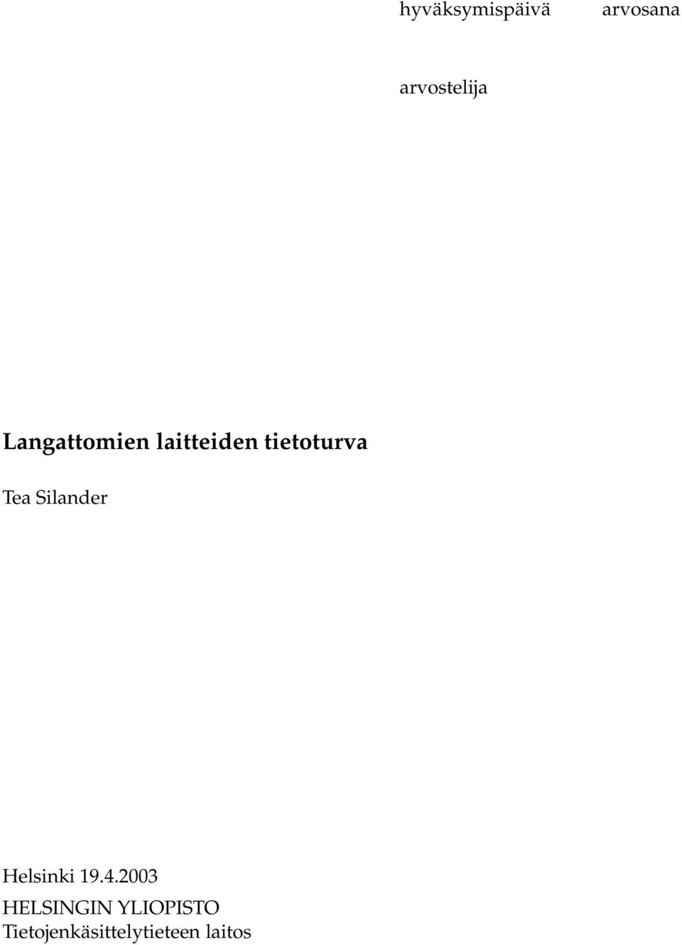 Silander Helsinki 19.4.