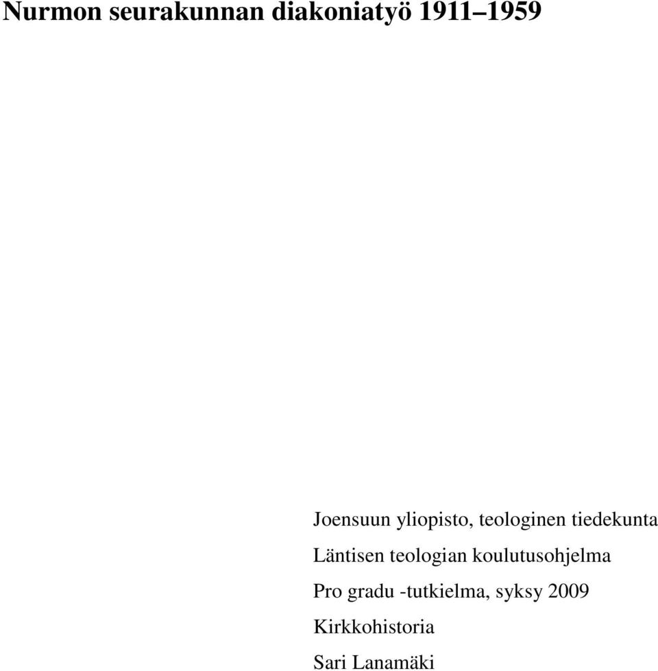 Läntisen teologian koulutusohjelma Pro gradu