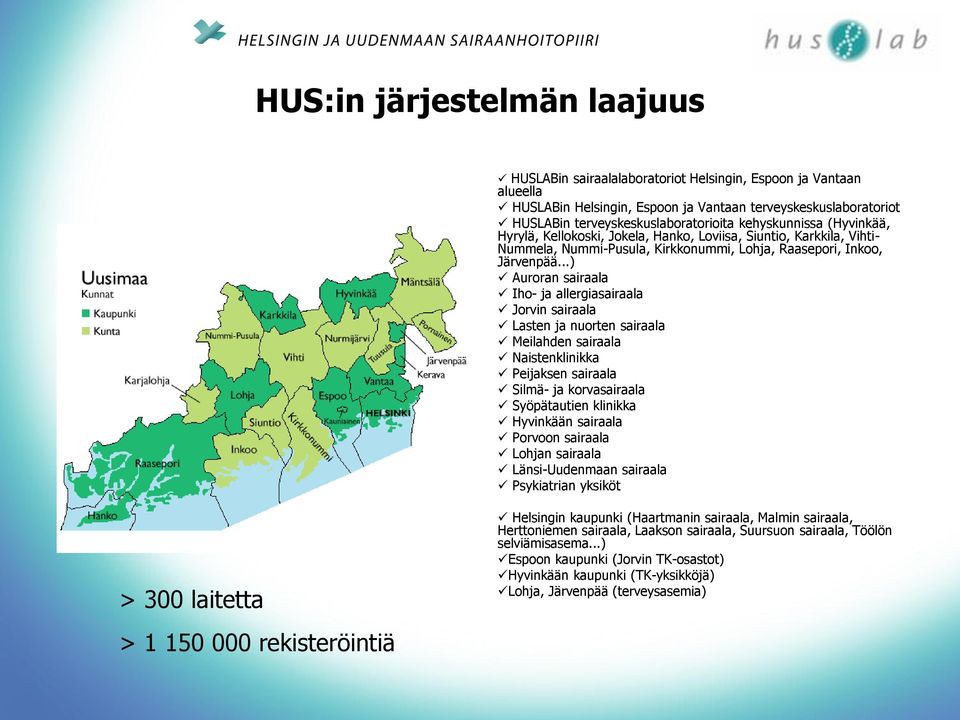 ..) Auroran sairaala Iho- ja allergiasairaala Jorvin sairaala Lasten ja nuorten sairaala Meilahden sairaala Naistenklinikka Peijaksen sairaala Silmä- ja korvasairaala Syöpätautien klinikka Hyvinkään