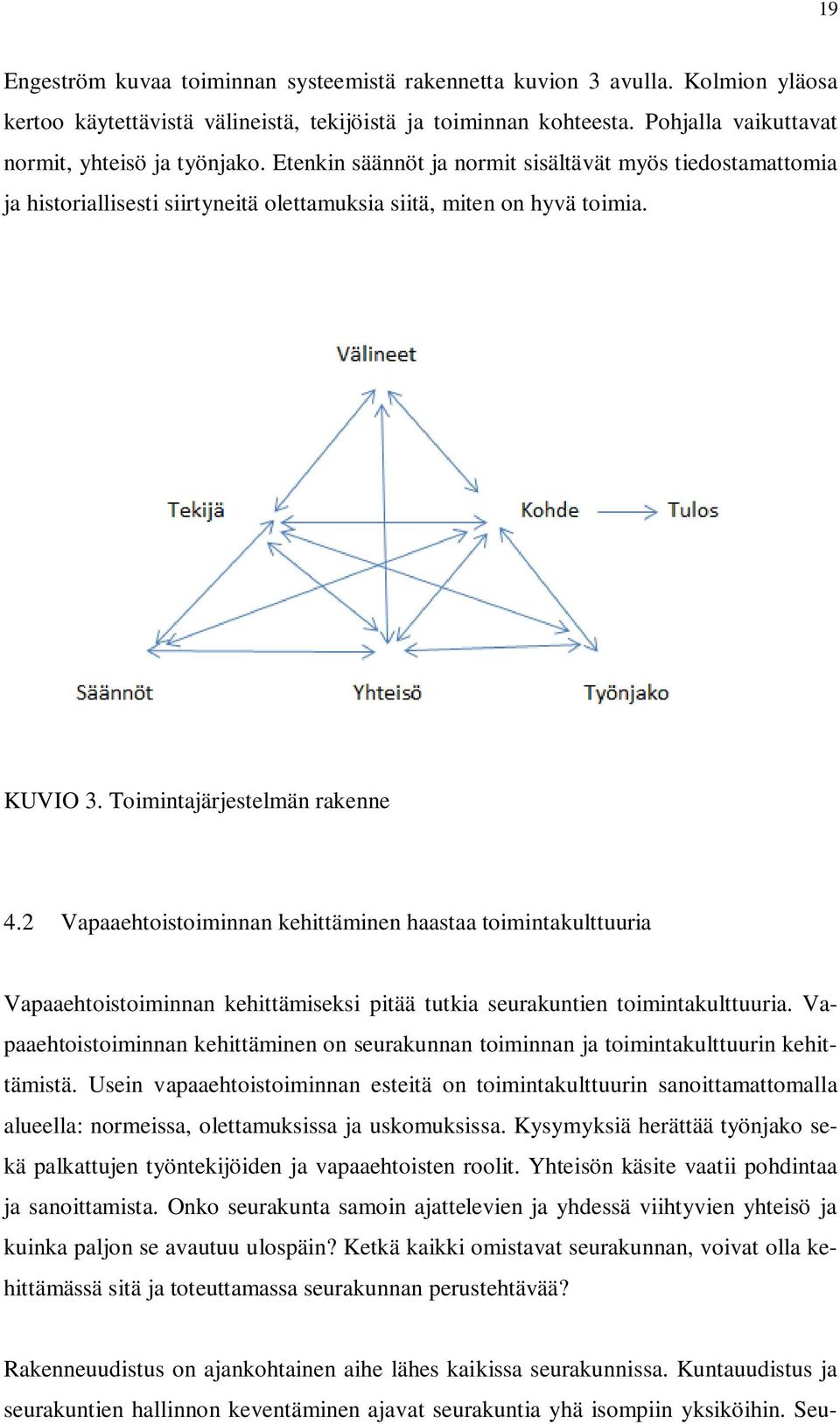 Toimintajärjestelmän rakenne 4.2 Vapaaehtoistoiminnan kehittäminen haastaa toimintakulttuuria Vapaaehtoistoiminnan kehittämiseksi pitää tutkia seurakuntien toimintakulttuuria.