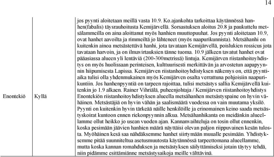 Metsähanhi on kuitenkin ainoa metsästettävä hanhi, jota tavataan Kemijärvellä, poislukien rossicus jota tavataan harvoin, ja on ilmavirtauksien tänne tuoma. 10.