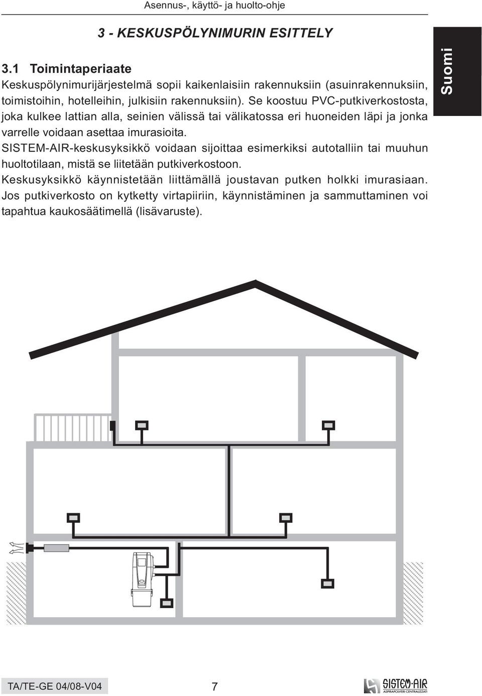 Se koostuu PVC-putkiverkostosta, joka kulkee lattian alla, seinien välissä tai välikatossa eri huoneiden läpi ja jonka varrelle voidaan asettaa imurasioita.