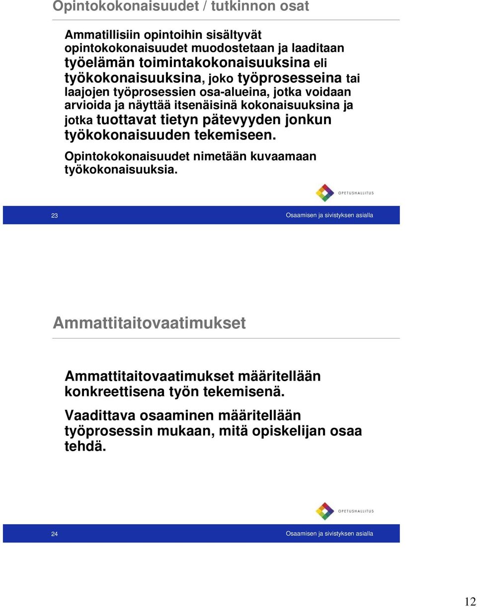 pätevyyden jonkun työkokonaisuuden tekemiseen. Opintokokonaisuudet nimetään kuvaamaan työkokonaisuuksia.