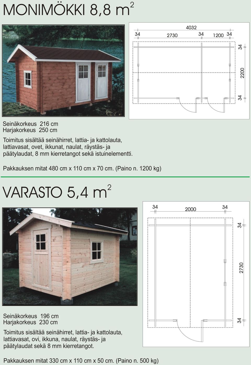 Pakkauksen mitat 480 cm x 110 cm x 70 cm. (Paino n.