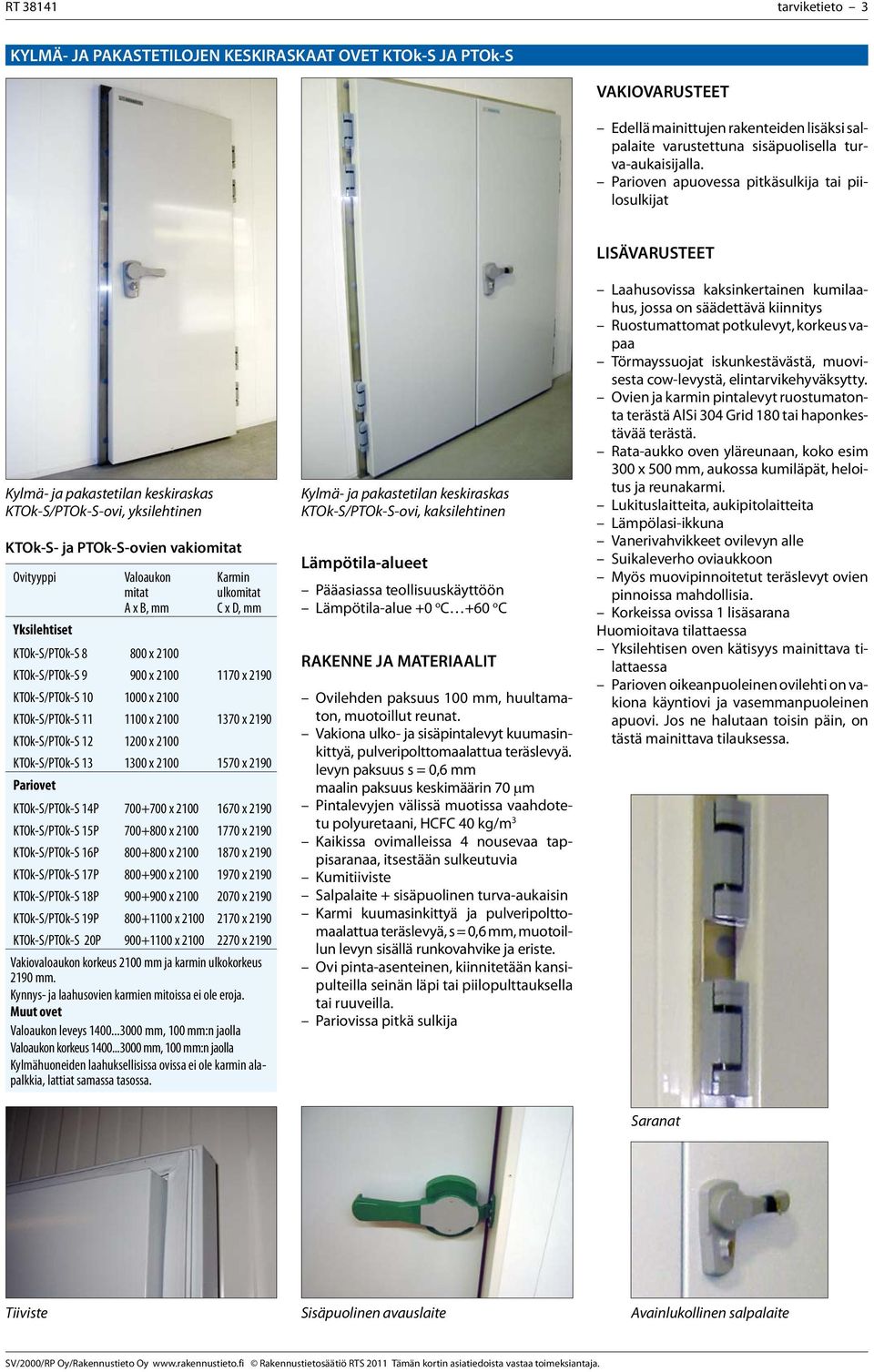 Karmin ulkomitat Cx,mm Yksilehtiset KTOk-S/PTOk-S 8 800 x 2100 KTOk-S/PTOk-S 9 900 x 2100 1170 x 2190 KTOk-S/PTOk-S 10 1000 x 2100 KTOk-S/PTOk-S 11 1100 x 2100 1370 x 2190 KTOk-S/PTOk-S 12 1200 x