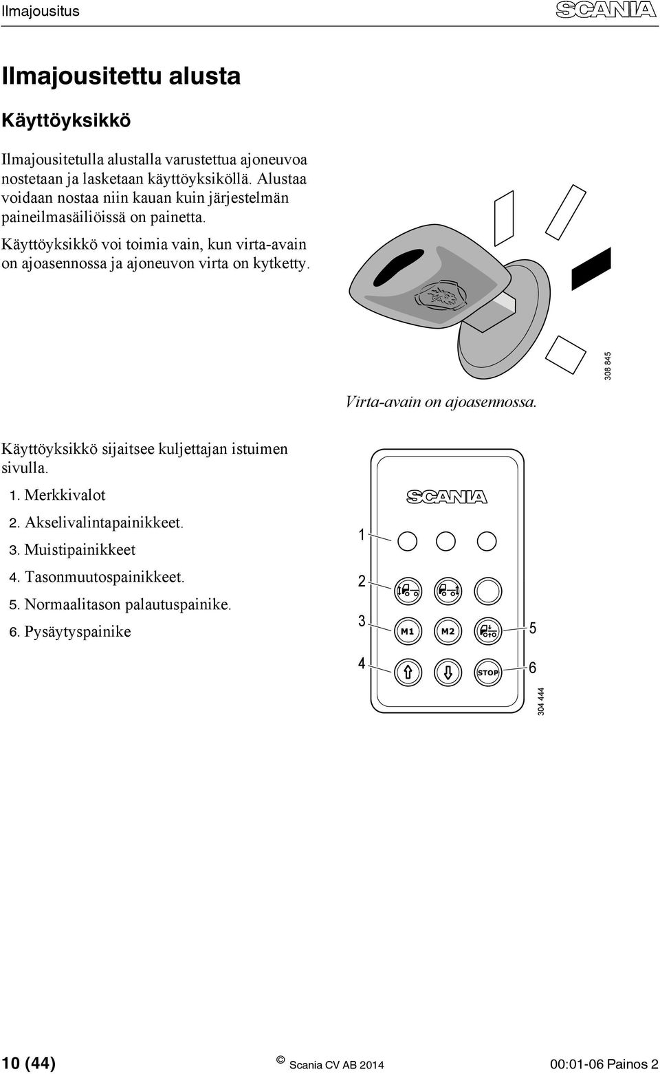 Käyttöyksikkö voi toimia vain, kun virta-avain on ajoasennossa ja ajoneuvon virta on kytketty. 308 845 Virta-avain on ajoasennossa.