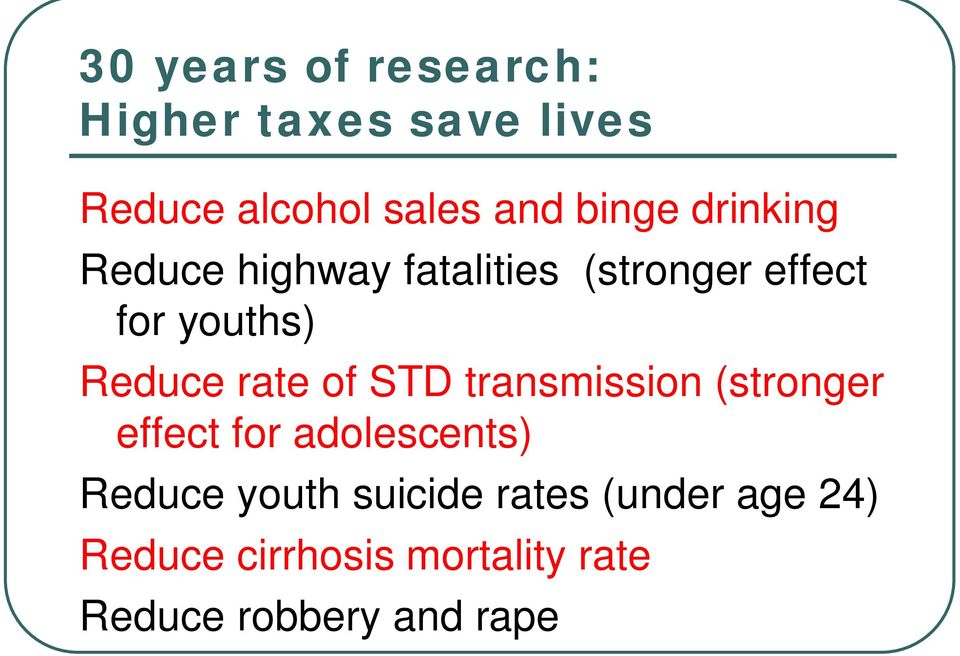 Reduce rate of STD transmission (stronger effect for adolescents) Reduce