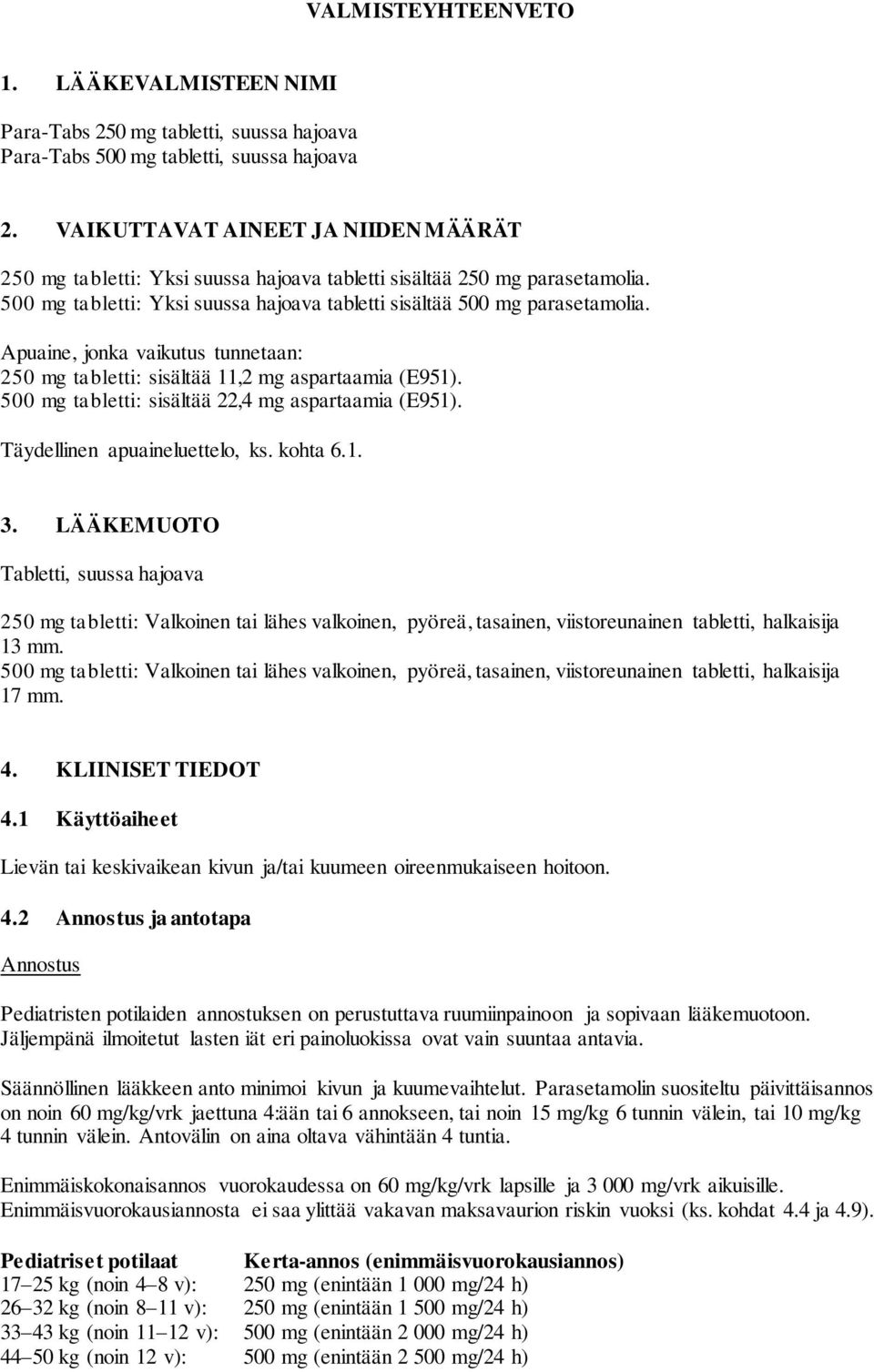 Apuaine, jonka vaikutus tunnetaan: 250 mg tabletti: sisältää 11,2 mg aspartaamia (E951). 500 mg tabletti: sisältää 22,4 mg aspartaamia (E951). Täydellinen apuaineluettelo, ks. kohta 6.1. 3.