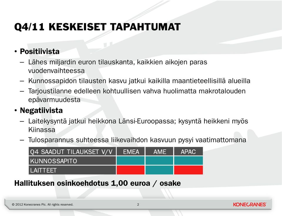 huolimatta makrotalouden epävarmuudesta Negatiivista Laitekysyntä jatkui heikkona Länsi-Euroopassa; kysyntä heikkeni