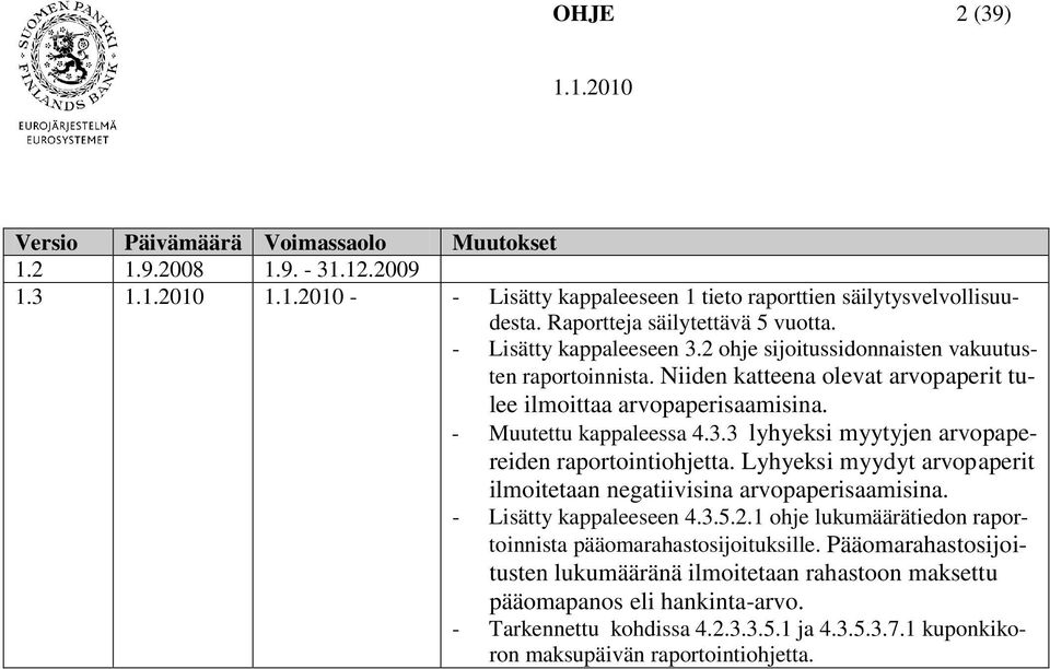 Lyhyeksi myydyt arvopaperit ilmoitetaan negatiivisina arvopaperisaamisina. - Lisätty kappaleeseen 4.3.5.2.1 ohje lukumäärätiedon raportoinnista pääomarahastosijoituksille.