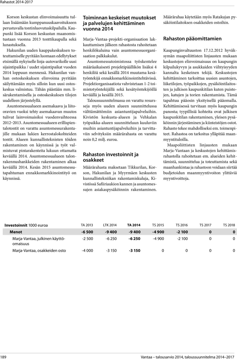 Hakunilan uuden kauppakeskuksen toteuttamiselle pyritään luomaan edellytykset etsimällä nykyiselle linja-autovarikolle uusi sijaintipaikka / uudet sijaintipaikat vuoden 2014 loppuun mennessä.