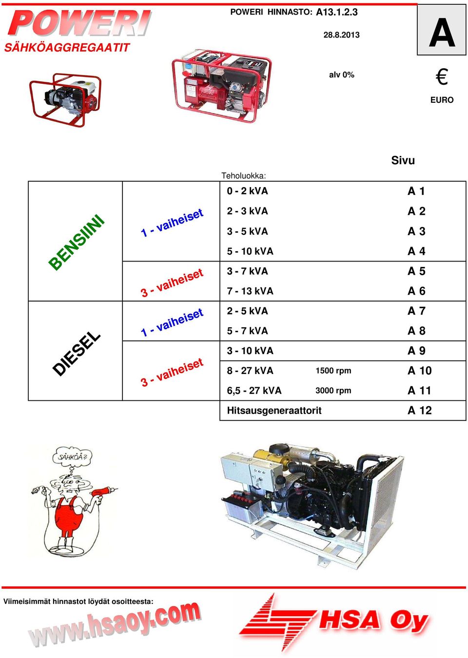 2-5 kva 5-7 kva 3-10 kva 8-27 kva 6,5-27 kva 3000 rpm 1500 rpm A A 2 A 3 A 4 A 5 A