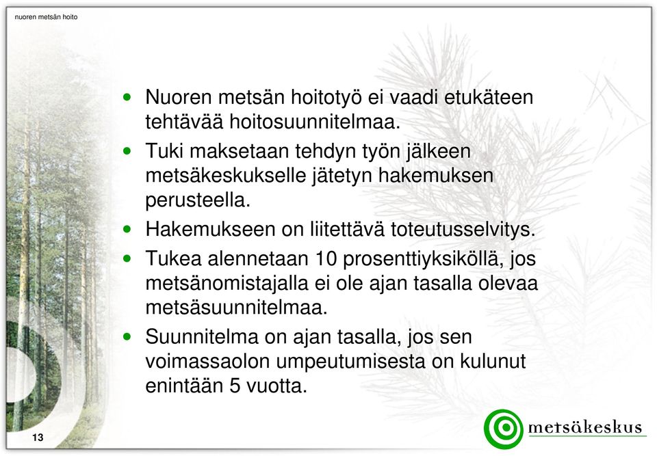 Hakemukseen on liitettävä toteutusselvitys.