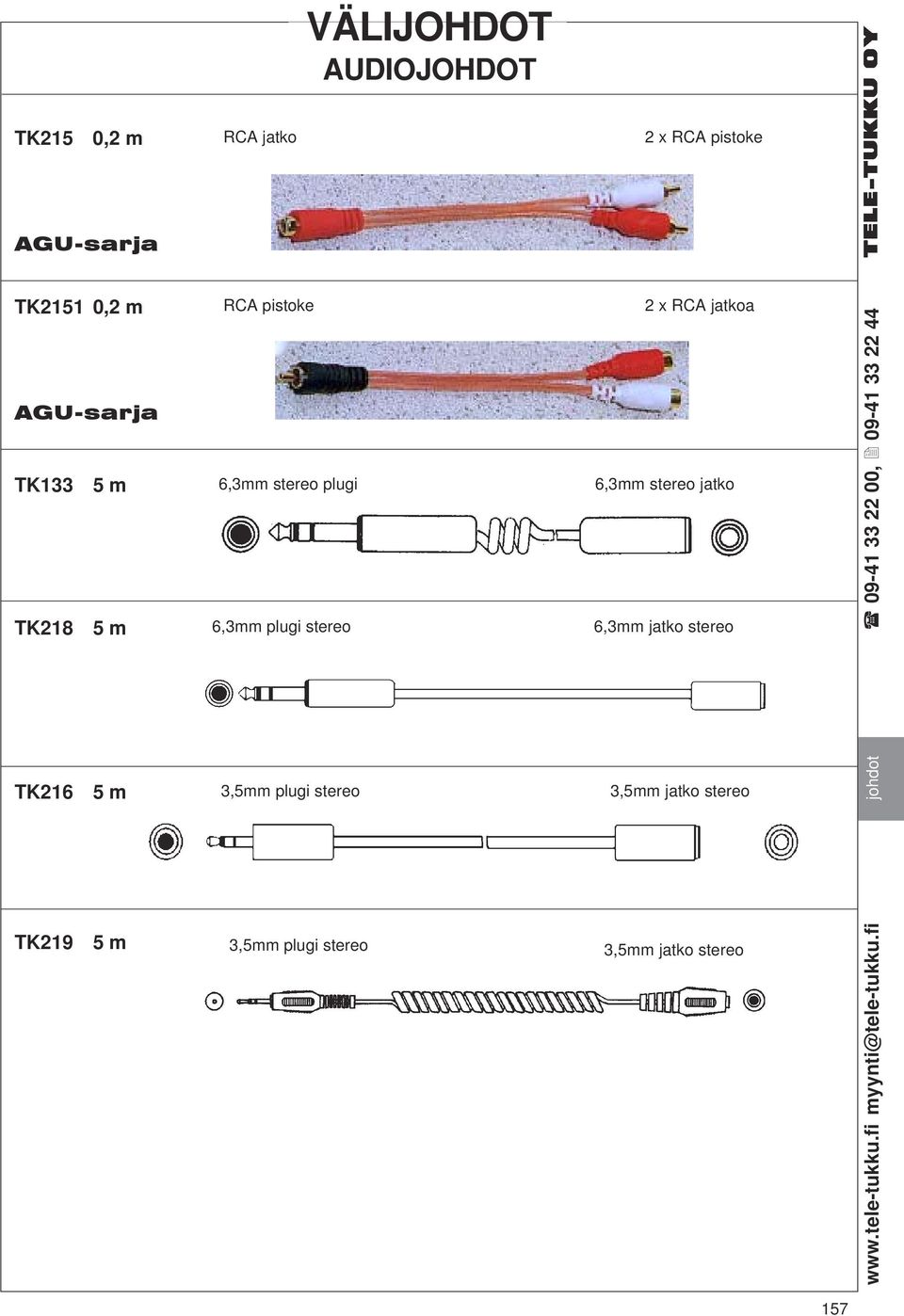 stereo 3,5mm plugi stereo 3,5mm plugi stereo 2 x RCA jatkoa 6,3mm