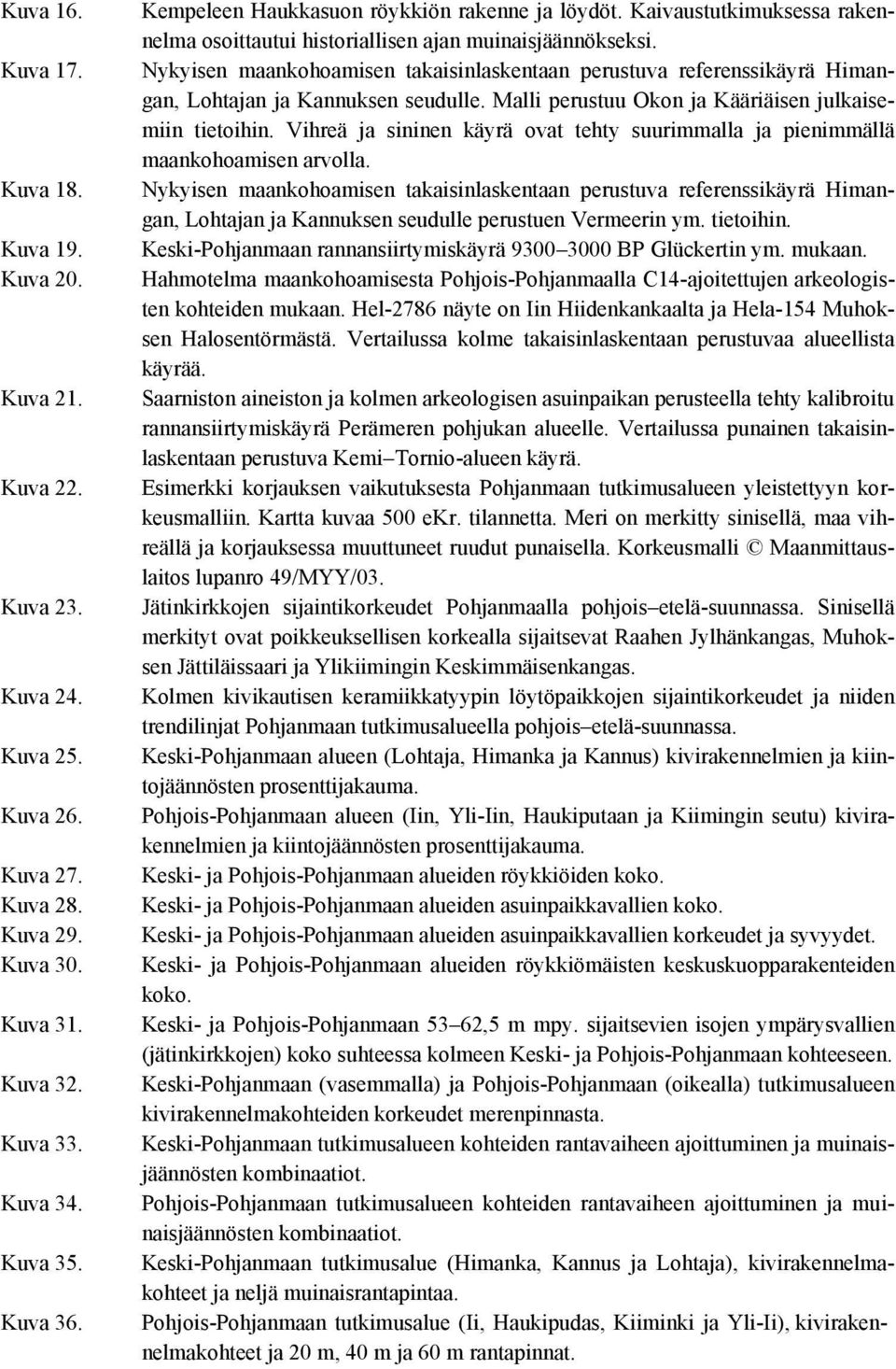 Nykyisen maankohoamisen takaisinlaskentaan perustuva referenssikäyrä Himangan, Lohtajan ja Kannuksen seudulle. Malli perustuu Okon ja Kääriäisen julkaisemiin tietoihin.