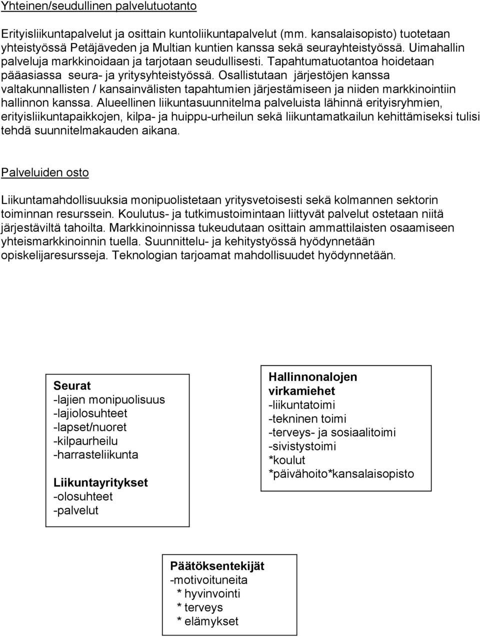 Tapahtumatuotantoa hoidetaan pääasiassa seura- ja yritysyhteistyössä.