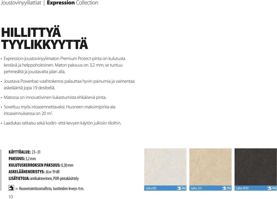 Matossa on innovatiivinen liukastumista ehkäisevä pinta. Soveltuu myös irtoasennettavaksi. Huoneen maksimipinta-ala irtoasennuksessa on 20 m 2.