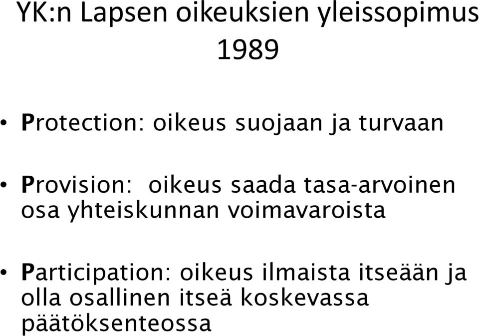 osa yhteiskunnan voimavaroista Participation: oikeus