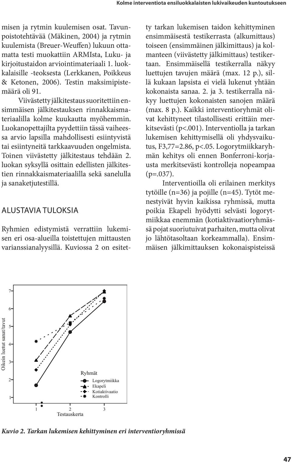 luokkalaisille -teoksesta (Lerkkanen, Poikkeus & Ketonen, 2006). Testin maksimipistemäärä oli 91.