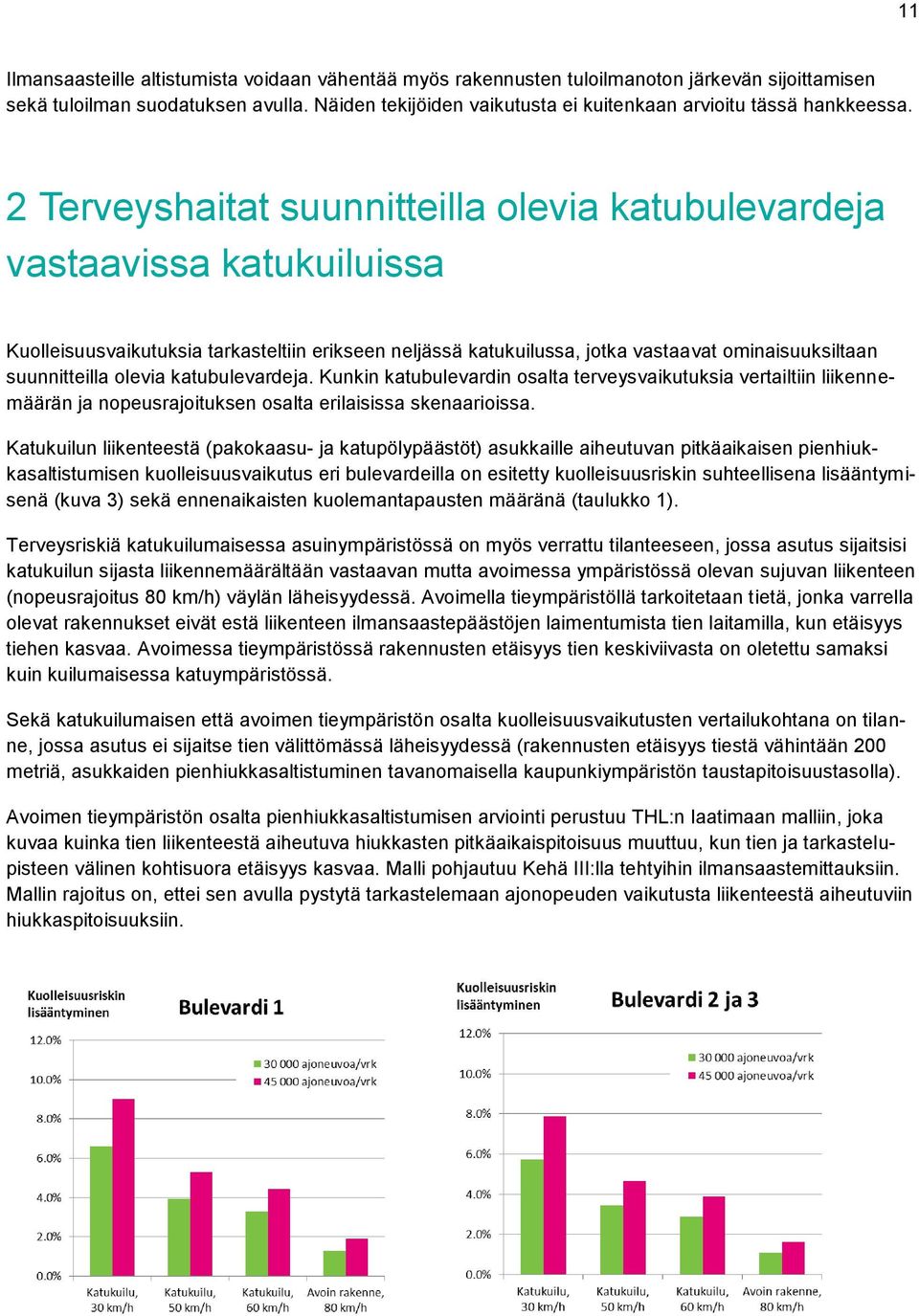 2 Terveyshaitat suunnitteilla olevia katubulevardeja vastaavissa katukuiluissa Kuolleisuusvaikutuksia tarkasteltiin erikseen neljässä katukuilussa, jotka vastaavat ominaisuuksiltaan suunnitteilla