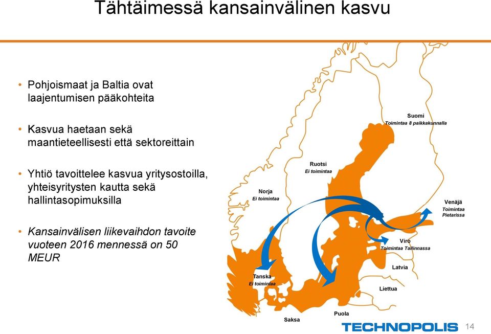 yhteisyritysten kautta sekä hallintasopimuksilla Norja Ei toimintaa Ruotsi Ei toimintaa Venäjä Toimintaa Pietarissa