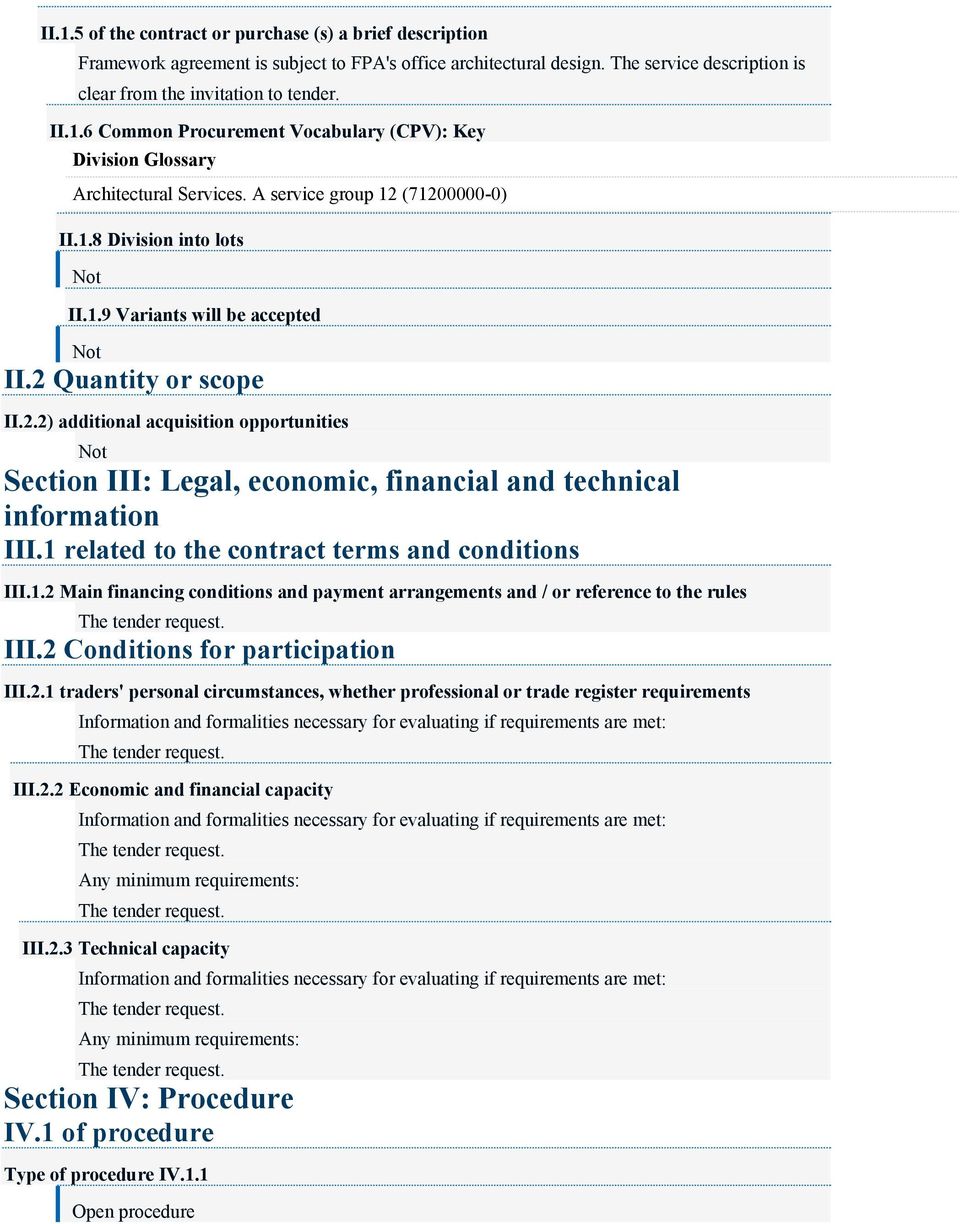 1 related to the contract terms and conditions III.1.2 