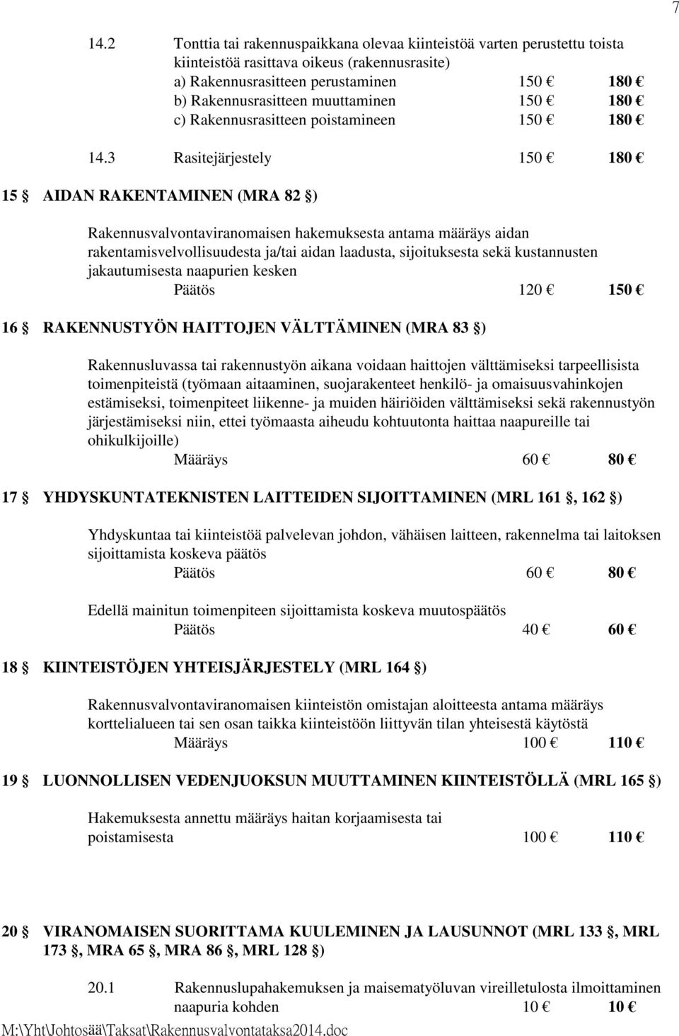 3 Rasitejärjestely 150 180 15 AIDAN RAKENTAMINEN (MRA 82 ) Rakennusvalvontaviranomaisen hakemuksesta antama määräys aidan rakentamisvelvollisuudesta ja/tai aidan laadusta, sijoituksesta sekä